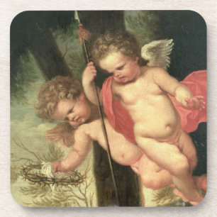 Porta-copo Dois querubins de voo, mantendo a coroa de