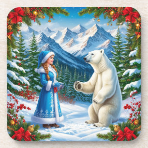 Porta-copo Donzela de Neve com Decoração Festiva e Urso Polar
