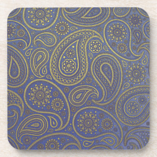 Porta-copo Douradas paisleys no tecido real azul-vivo vestido