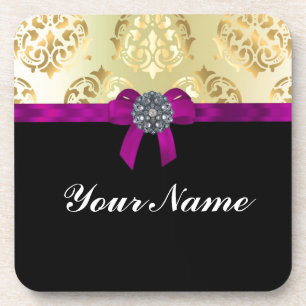 Porta-copo Dourado damask e preto personalizado