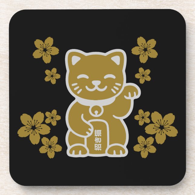 Porta-copo Dourado japonês Maneki-neko (Frente)
