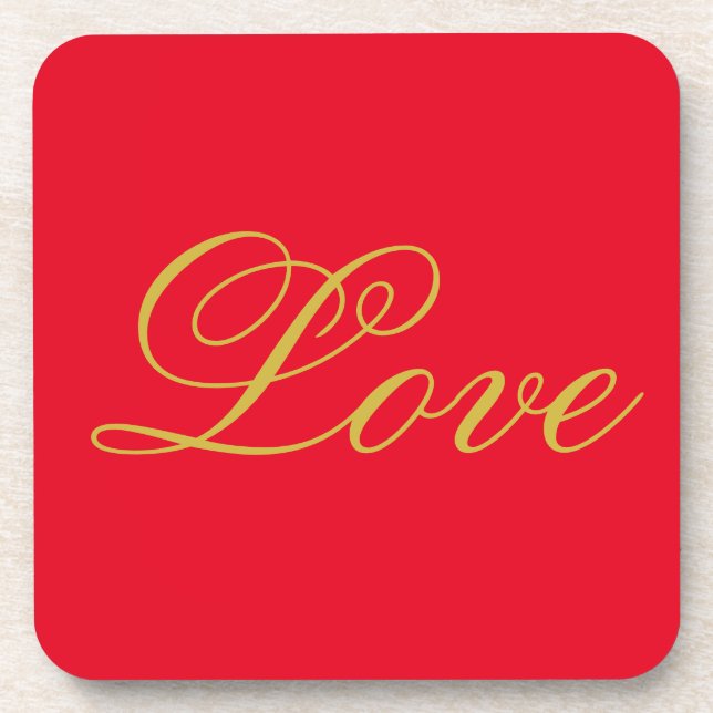 Porta-copo Dourado Script Red Love Calliografia (Frente)