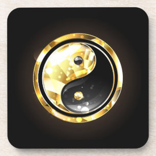 Porta-copo Dourado Yin Yang a preto