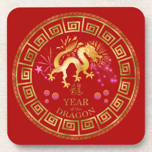 Porta-copo Dragão chinês do zodíaco vermelho/ouro ID542