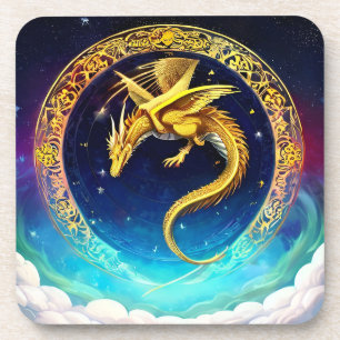 Porta-copo Dragão Dourado no Céu Cósmico