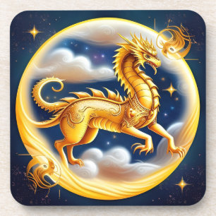 Porta-copo Dragão Dourado no Céu Cósmico