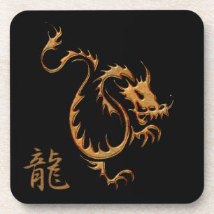 Porta-copo Dragão-Ouro chinês em Coasters de Bebida Vermelha