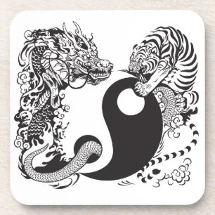 Porta-copo dragon and tiger yin yang symbol