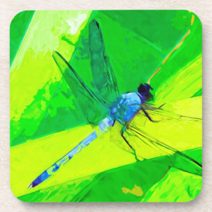 Porta-copo Dragonfly Azul sobre Impressionismo Abstrato Verde