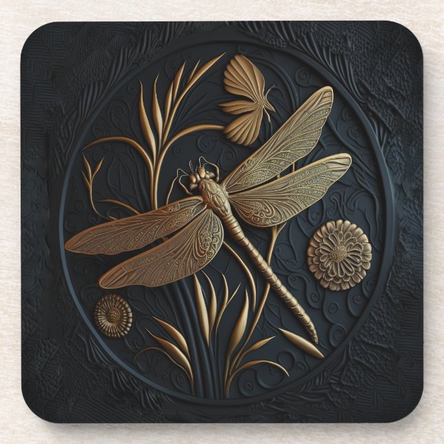 Porta-copo Dragonfly de Ouro Elegante em Filigrana de Bronze (Frente)