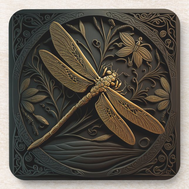 Porta-copo Dragonfly de Ouro Elegante em Filigrana de Bronze (Frente)