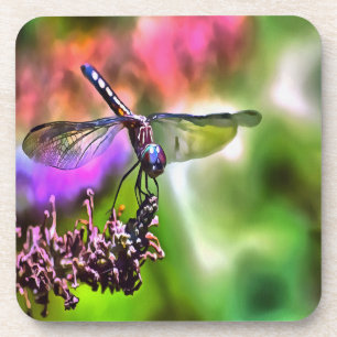 Porta-copo Dragonfly em pintura realista verde e azul