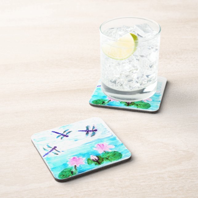 Porta-copo Dragonistas de Pintura de Pond Waterlily (Lado Direito)