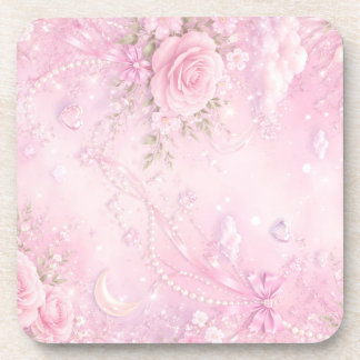 Porta-copo Dreamy Pink Rose Floral Pearls Bows Sparkles