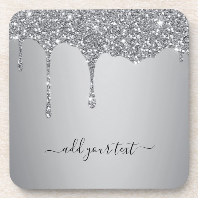 Porta-copo Drives Sparkle de Silver de Texto Personalizado (Frente)