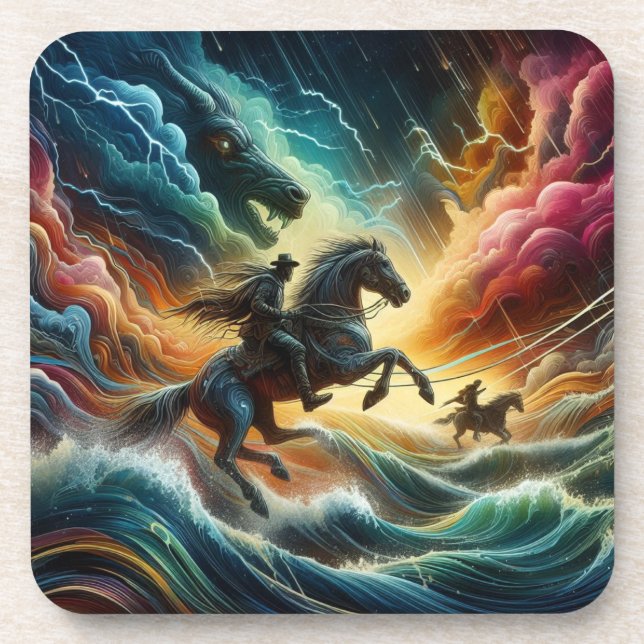 Porta-copo Duo Dinâmico: Aventura Stormy Horseback (Frente)