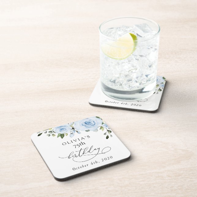 Porta-copo Dusty Blue Flowers, Greenery, Boho, Birthday (Lado Direito)