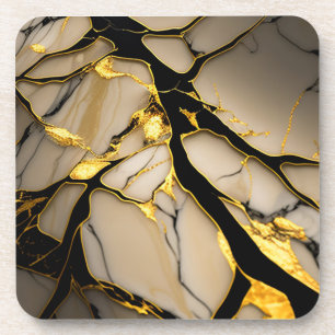 Porta-copo Efeito de Mármore Dourado e Preto em Tons de Creme