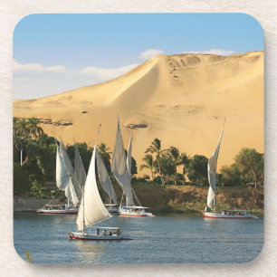 Porta-copo Egito, Assuã, Rio Nilo, barcos à vela Felucca, 2