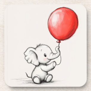 Porta-copo Elefante-bebê amistoso com balão vermelho