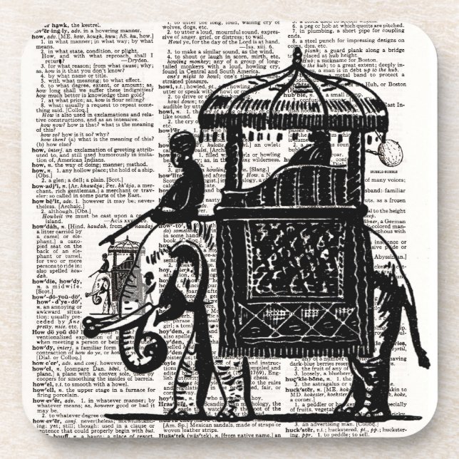 Porta-copo Elefante com a arte do dicionário de Howdah (Frente)