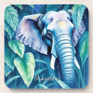 Porta-copo Elefante de Cinza verde e aquarela na selva