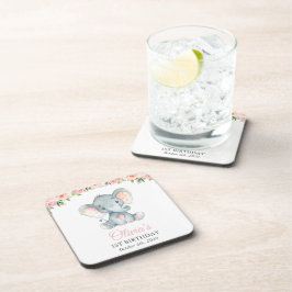 Porta-copo Elefante, Flores De Aquarela Rosa, Primeiro Aniver