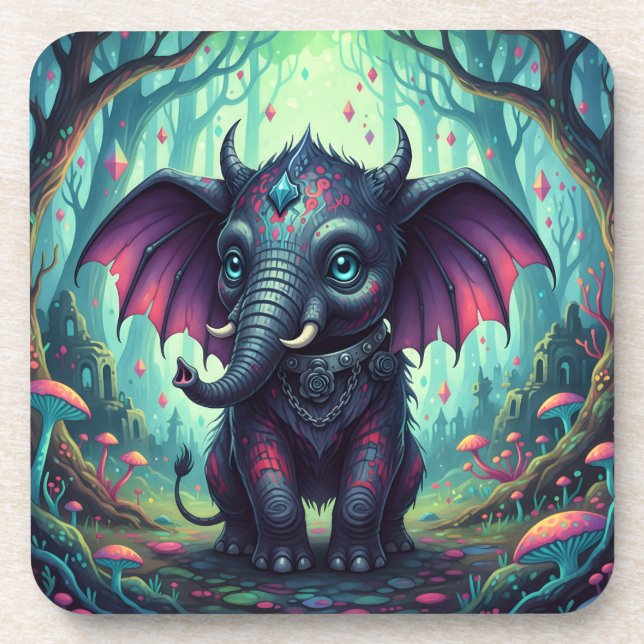 Porta-copo Elefante Místico Anado na Floresta Encantada (Frente)