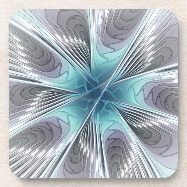 Porta-copo Elegance Modern Blue Cinza White Fractal Art Flowe (Frente)