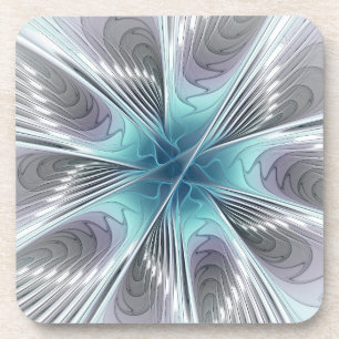 Porta-copo Elegância Arte Floral Fractal Azul Cinza Branco Mo