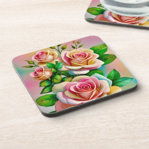 Porta-copo Elegância Rosas Rosa e Amarelo Aquarela Pastel