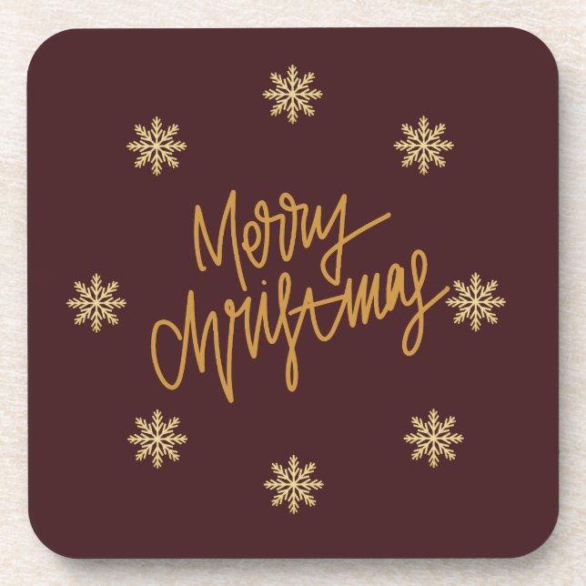 Porta-copo Elegant Burgundy & Gold Merry Christmas  (Frente)