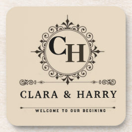 Porta-copo Elegant calligraphic initials monogram wedding 