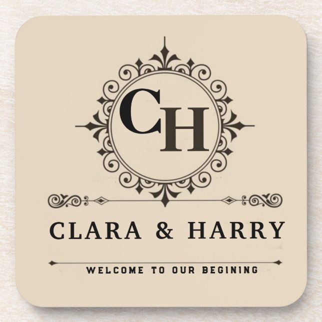 Porta-copo Elegant calligraphic initials monogram wedding  (Frente)