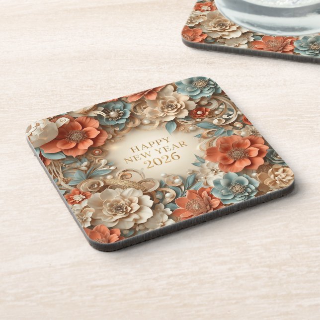 Porta-copo elegant happy new year floral coasters (Left Side)