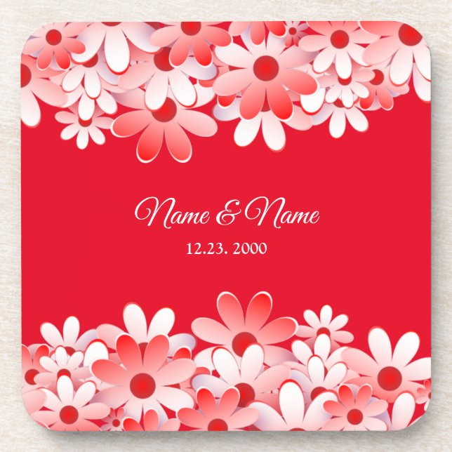 Porta-copo Elegant Red White Floral Name (Frente)