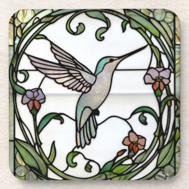 Porta-copo Elegant stain glass art nouveau hummingbird (Frente)