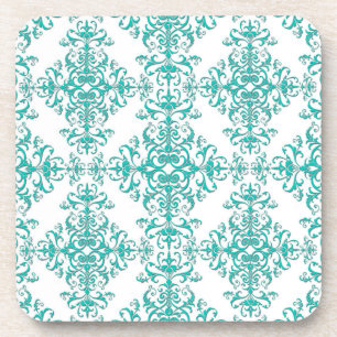 Porta-copo Elegante Aqua Turquesa sobre Padrão Damask Branco