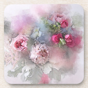 Porta-copo Elegante Aquarela Flores Rosa Modelo Buquê