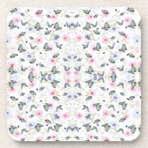 Porta-copo elegante borboleta rosa e azul e flores