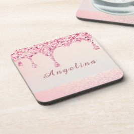 Porta-copo Elegante Brilho Cor-de-Rosa Glamour Gotejante