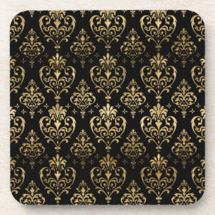 Porta-copo Elegante Corações Pretos e Dourados Damask do Dia