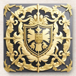 Porta-copo Elegante Crista Ornamental Dourada com Escudo