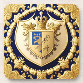 Porta-copo Elegante Crista Ornamental Dourada com Escudo