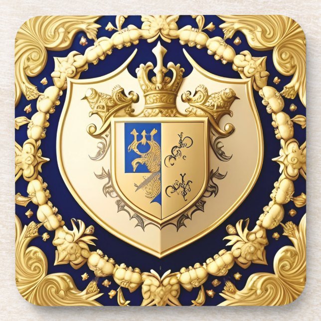 Porta-copo Elegante Crista Ornamental Dourada com Escudo (Frente)