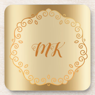 Porta-copo Elegante Dourado Design Doily Monogramas