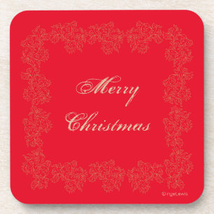 Porta-copo Elegante Feliz Natal Vermelho Dourado