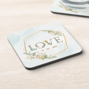 Porta-copo Elegante Flora Amor Verde Dourado