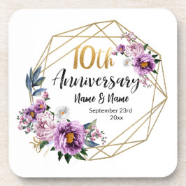 Porta-copo Elegante Floral Dourado de 10 Anos de Aniversário 