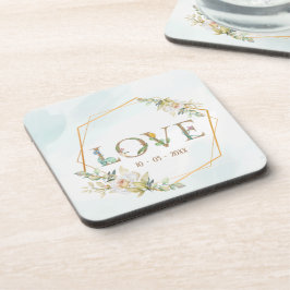 Porta-copo Elegante Floral Love Greenery Dourado